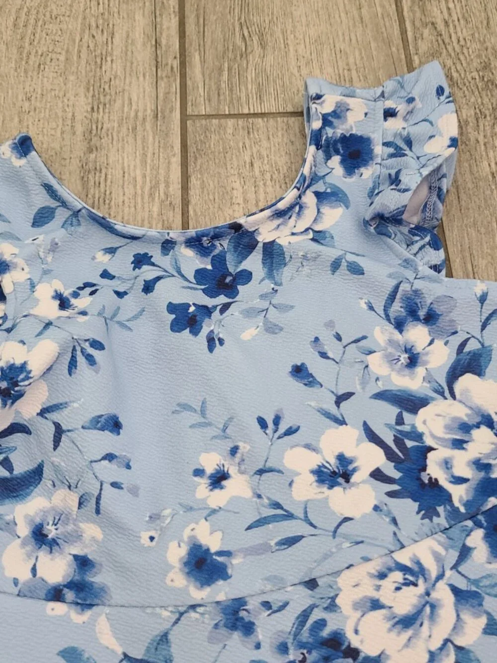 Poppies and Roses Girls Floral Flutter Sleeve Dress Blue Size Small